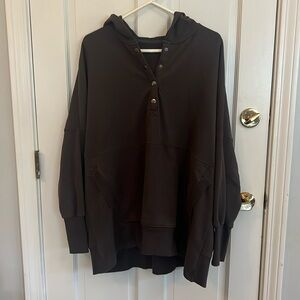 Oversized Gray Quarter-Button Hoodie. Size 2XL